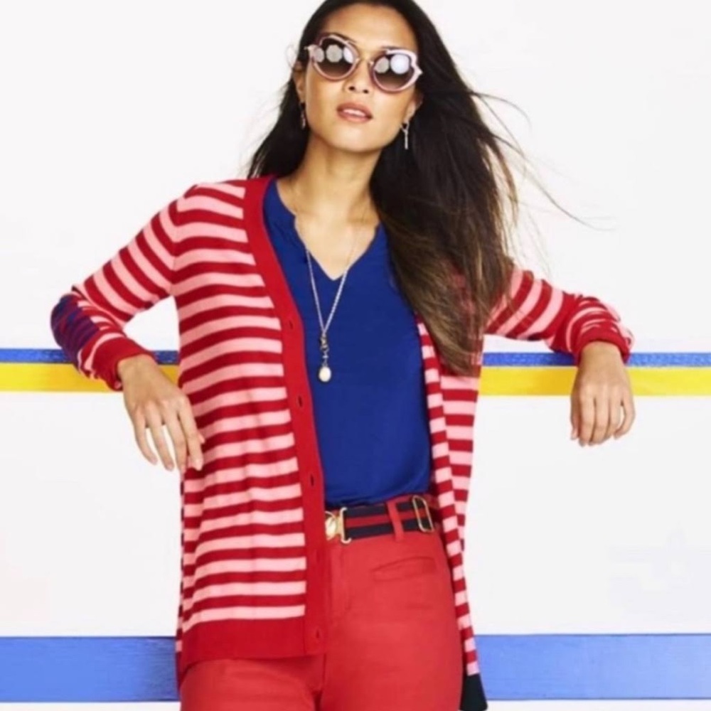NWOT CAbi Picnic Cardigan Summer Stripe. Size Med